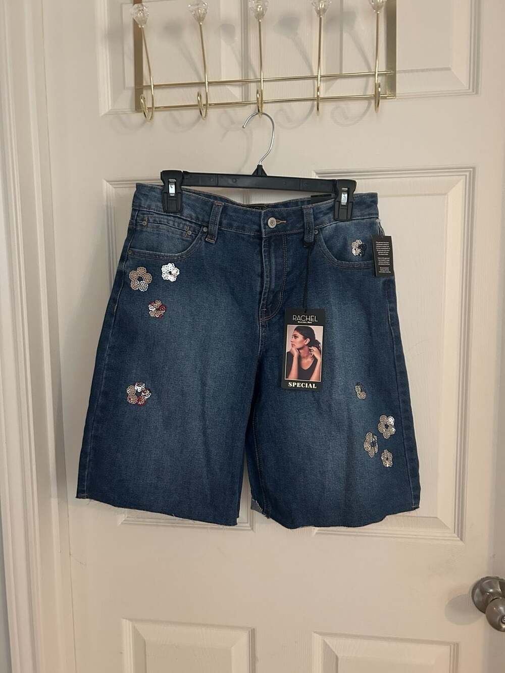 Rachel Rachel Roy Sequin Patch Denim Shorts Size 6/28